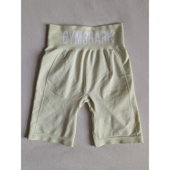 Gymshark Flex Cycling Shorts Yellow Small Logo High Waisted GL SH4250 Activewear - Picture 4 of 10